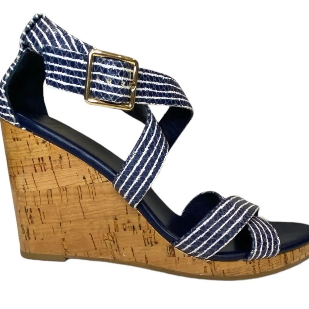 Cole Haan Jullian Blue and White Striped Wedges